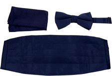 Mens Formal Woven Satin Cummerbund Pre-Tied Bowtie Hanky Set - Many Solid Colors
