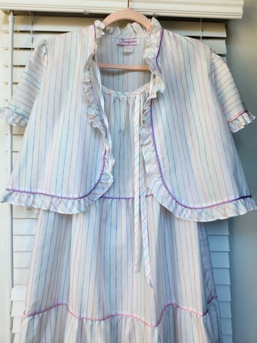 Vtg Brandywine 2-Piece Set Striped Tiered Maxi Prairie Dress & Bolero Jacket M - Picture 19 of 24