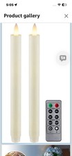 5 Flameless LED Flickering Flame Batt Operated Taper Candles w Remote Ivory 9”