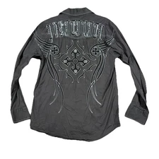 Roar Embroidered Button Up Shirt Men’s M Long Sleeve Stretch Black, Retro Y2K