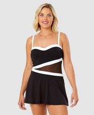 Anne Cole E1438 Women's Mesh-Inset Swimdress - Black Size 14