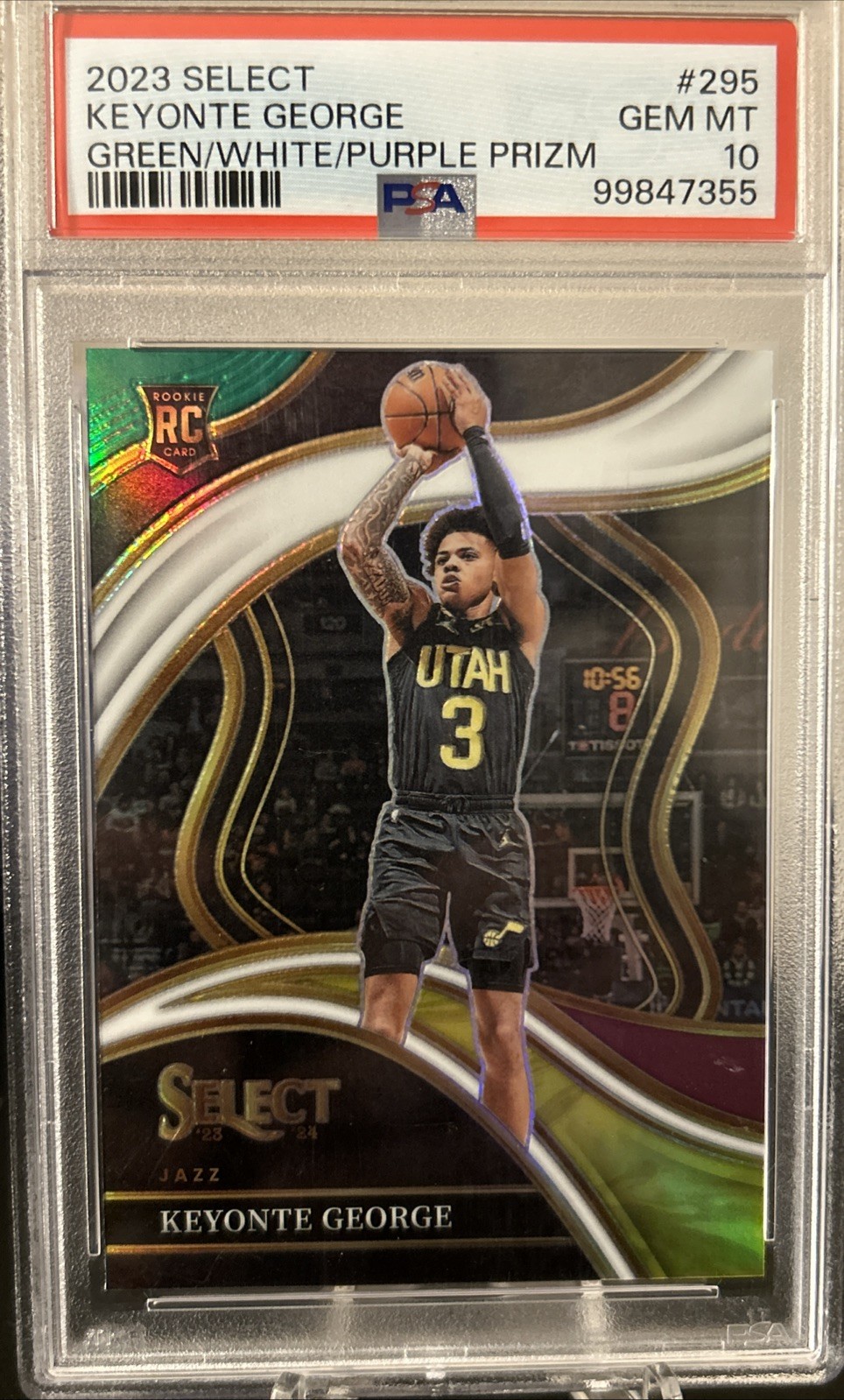 Keyonte George Jazz 2023 Select Courtside Green White Purple Prizm Rookie PSA 10