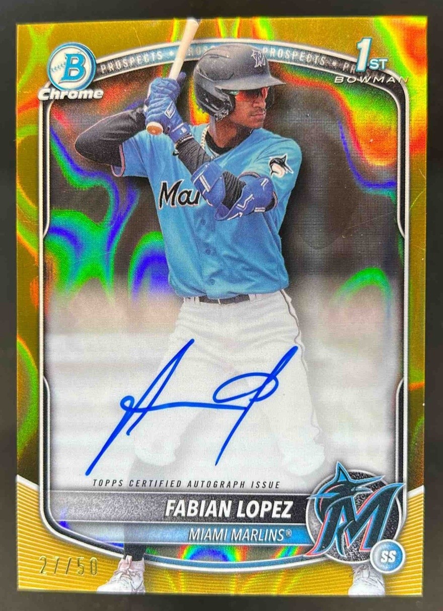 2025 Bowman Fabian Lopez Chrome Auto Gold Lava Refractor 1st Prospect #27/50