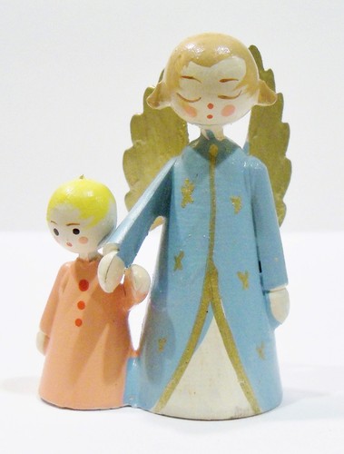 Erzgebirge Style Italy Guardian Angel Girl Boy Child Wooden Wood Vintage Figure