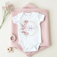 Personalised Boho Wreath Initial Babygrow/Vest