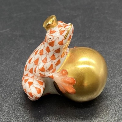 Herend Frog King Figurine Rust 4cm Mini Figure Used