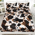 Cowhide Pattern Fitted Sheet Set Queen Size,Cow Print Bed Sheet Set,Cow Fur W...