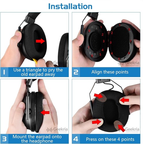 Geekria Comfort Mesh Fabric Replacement Ear Pads for Razer BlackShark Black  - Picture 5 of 6