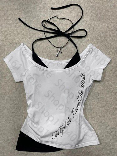 Y2k Abbigliamento Vintage Stampa Lettere Donna Kawaii Goth Trashy Y2k Top Vestiti - Foto 9 di 13