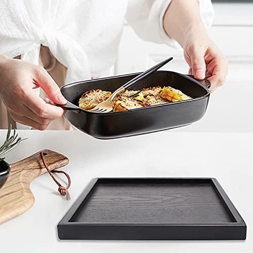 Solid Wood Serving Tray, Square Non-Slip Tea Coffee Snack Plate, Serving Tray - Afbeelding 2 van 8