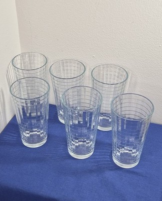 Set of 6 Pasabahce Block Optic Windowpane Tumblers/Highball Glasses 16 oz