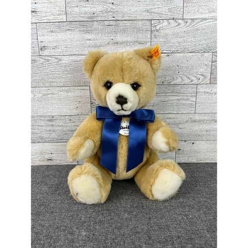 Steiff PETSY Teddy Bear Vintage Honey Plush COLLECTIBLE 8.5in BLUE Ribbon w Tags - Foto 1 di 9