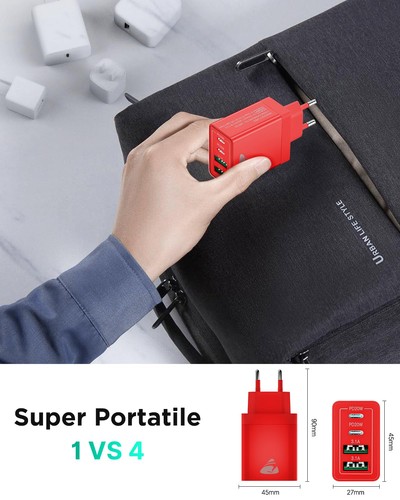 Caricatore USB C 40W 4 Porto Alimentatore USB Presa multipla Tipo C Ricarica - Foto 7 di 24