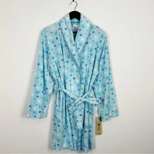 Muk Luks Women's Cozy Long Sleeve Fleece Wrap Robe Blue Snowflakes Size X-Large