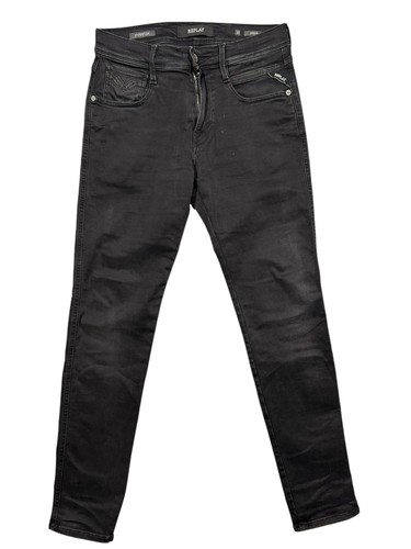 Pantalones de mezclilla negros lavados elásticos calce ajustado Replay Anbass M914 Hyperflex W30 L32 - Imagen 3 de 10