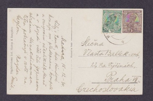 India 1930 real photo PPC to Czechoslovakia - Lily Tank