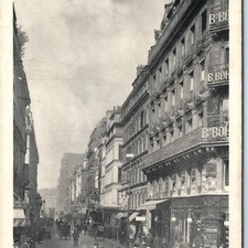 c1900s Paris, France Rue Rambuteau Street B. Boh Store Horse Carriage Crowd A343