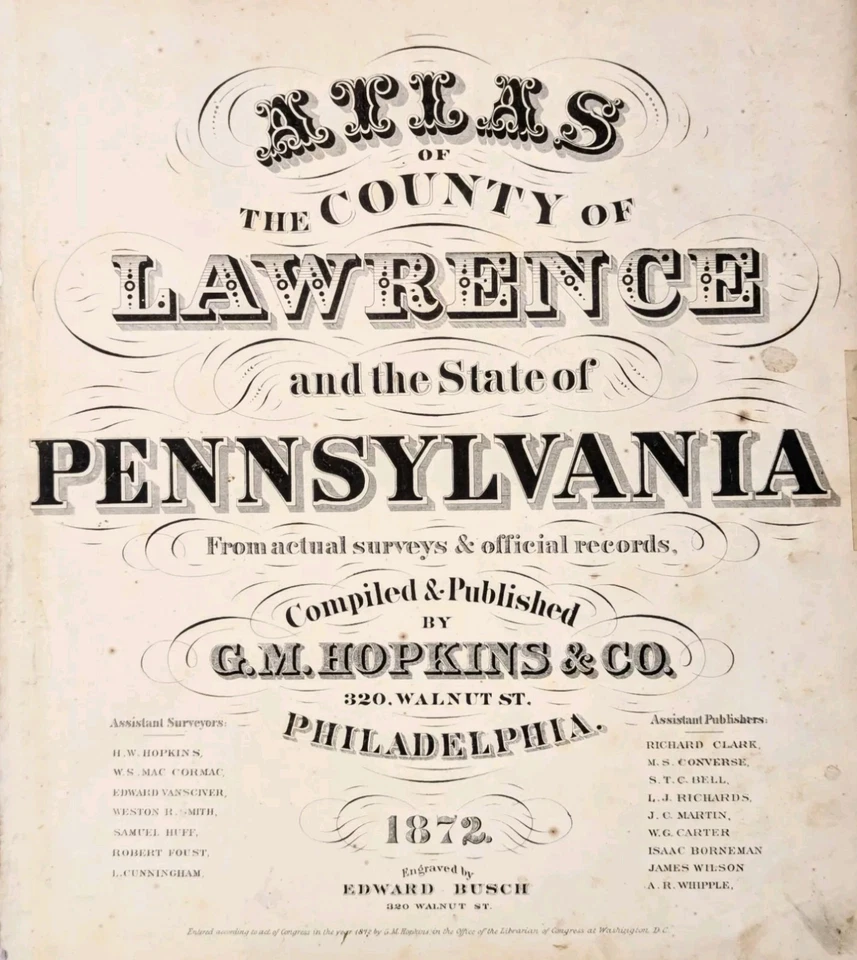 WILMINGTON - WASHINGTON Township Plat Mapa Pennsylvania Lawrence Cty 1872 Foto 4 de 4