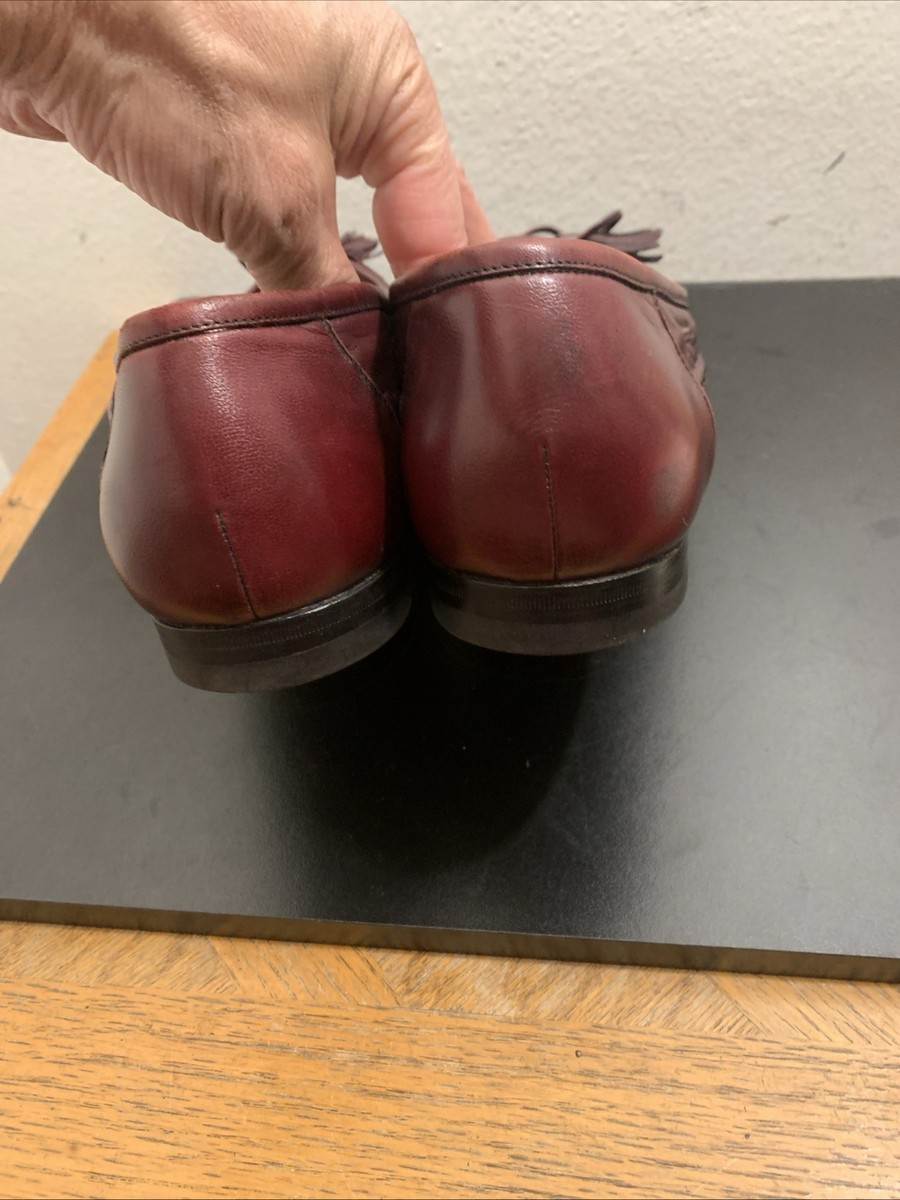 Santoni Tassel Loafers Burgundy Leather Whipstitch Dress 