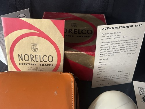 Rasoio uomo vintage Norelco bianco in scatola custodia vera pelle istruzioni SC7759 - Foto 4 di 13