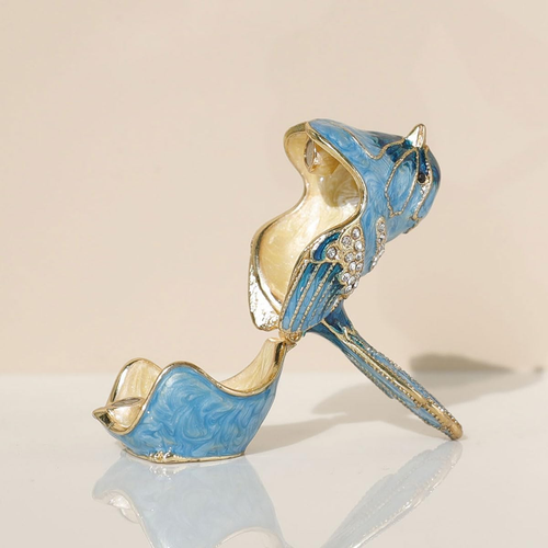 Exquisite handbemalte Emaille blau Vogel Schmuckschatulle aufklappbar Strass - Adorne - Bild 3 von 8