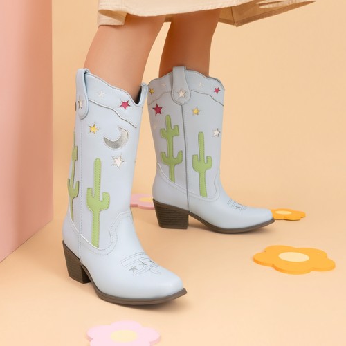 US Kinder Mädchen Cowboystiefel Square Toe Halbhohe Stiefel Westernstiefel Reitstiefel - Bild 6 von 25