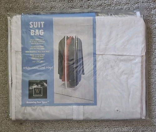 WHITMOR White Linen Look Vinyl Wardrobe Bag Stores 10-14 Suits/Coats - Picture 1 of 2