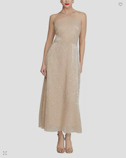 Halston Denise Sequin Sleeveless Maxi Dress Sz 8 $595 latte **1189