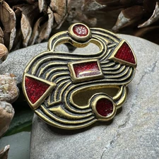 Medieval Merovingian S-Brooch Red Celtic LARP Pin
