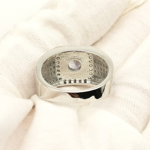 White Gold Plated Men Ring 8mm Clear Cubic Zirconia Heavy Band Size 6 to 13 - Picture 5 of 6