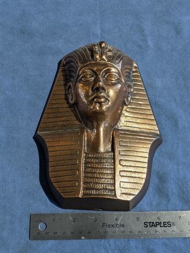 Vintage Art Deco Heavy Cast Metal Pharaoh Bust Wall Hanging Signed DB (Box Z) - Bild 12 von 12