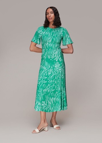 Whistles Midnight Tiger Alana Dress UK 16 BNWT Green Multi Midi Cut Out RRP 169 - Picture 2 of 16