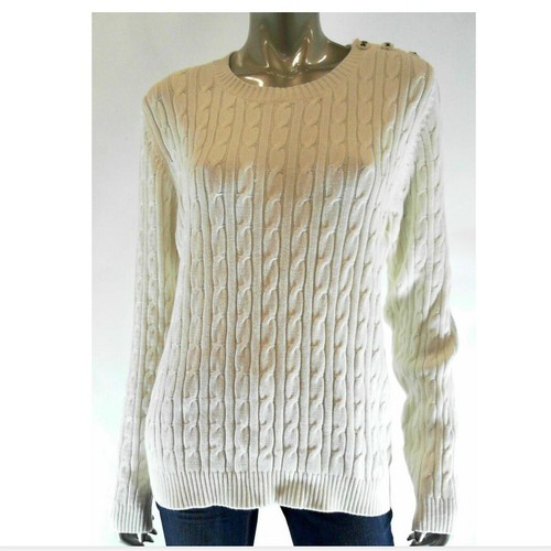 Charter Club Women Sweater L Ivory Knit Pullover Cable Crew Neck - Afbeelding 1 van 2