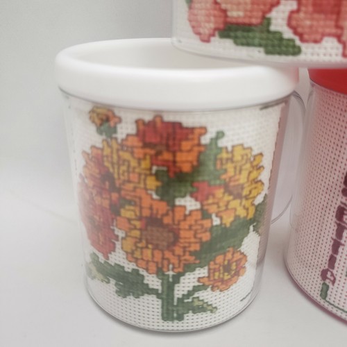 Vintage Cross Stitch Coffee Mugs Finished Floral Cottage Core Mugs Set of 3 - Picture 4 of 7
