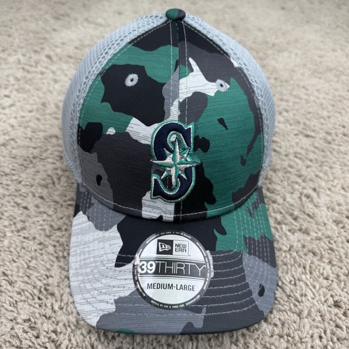 Seattle Mariners Hat New Era Active Stretch Gray Camo Medium/Large 39Thirty Cap - Picture 3 of 8