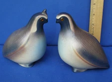 Vintage Ceramic Quail Figurines California Pottery CA Estate MCM Pair set 2