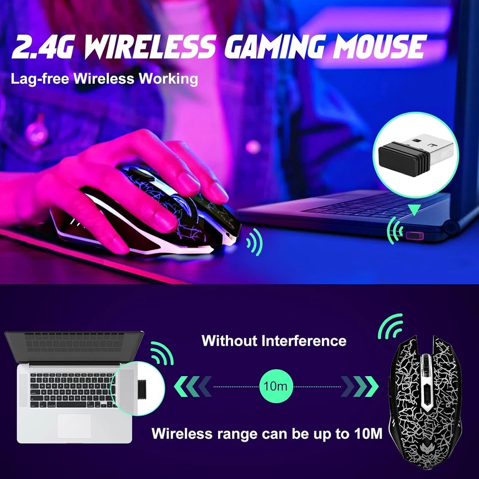 2.4GHz Wireless Gaming Mouse Silent Click Rechargeable RGB Backlit for PC/Laptop - Image 2 of 4