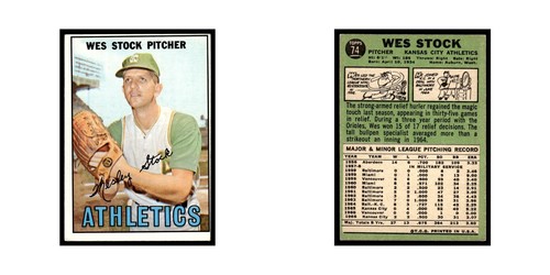 1967 Topps Baseball Card Wes Stock Kansas City Athletics #74 - Picture 3 of 3