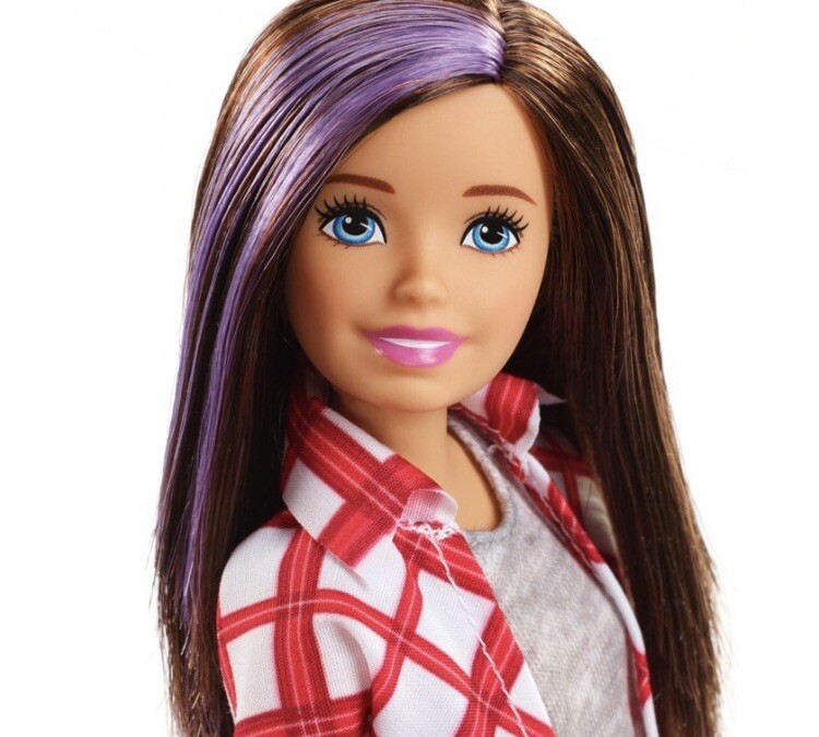 Barbie Travel Skipper Doll Brunette with Purple Streak with 4 Access