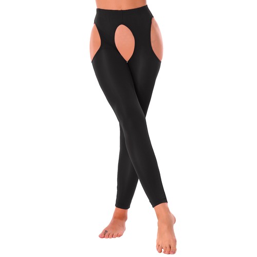 Sexy Women Glossy Skinny Pants Hollow Out Stretchy Crotchless Leggings AU - Picture 15 of 48
