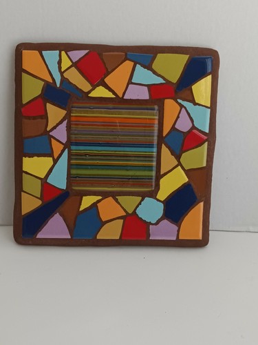 Colorful Mosaic In lay Decorative Tile Multi Colored 8” Terra Cotta Trivet Pride - Picture 2 of 6