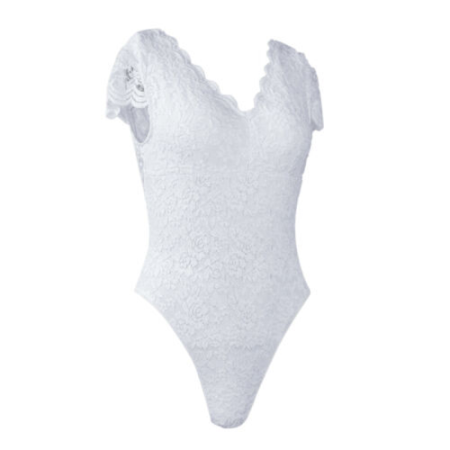 Women's Floral Lace V neck Bodysuit Short Sleeve T-Shirt Leotard Tops for Party - Picture 6 of 14