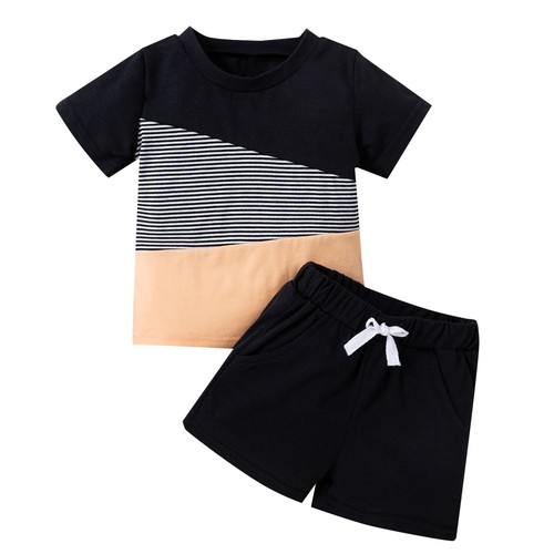 Baby Boys Summer Outfit Sets Boys' Patchwork Blouse Drawstring Shorts Set - Picture 2 of 12