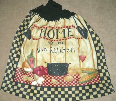 2 Double Sided Crocheted Top BBQ Good Times And Grill Lines Dish Hanging Towels 2 Double Sided Crocheted Top BBQ Good Times And Grill Lines Dish Hanging Towels