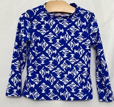 240090 Girls 2 CREWCUTS Blue White Fish L/S Swimming Swim Rash Guard Tee T Shirt