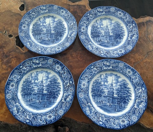 Liberty Blue Independence Hall Dinner Plates 9.75" - Set of 4 - Picture 1 of 9