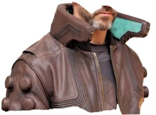Cyberpunk 2077 LED Collar Leather Jacket Men's Costume Coat