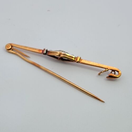 "Spilla barra diamantata antica miniera oro 18k edoardiano taglio rosa 2,0"" - Foto 8 di 9