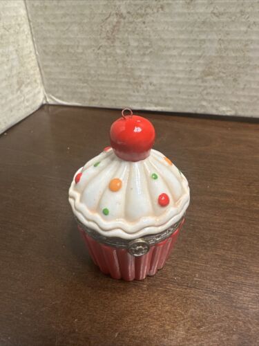 Ceramic Cupcake Trinket Jar Red Hinged Box