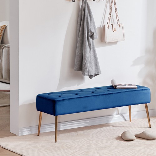 Modern Leather Upholstered Bench Velvet Bench for Bedroom Entryway Ottoman Bench - Picture 38 of 97